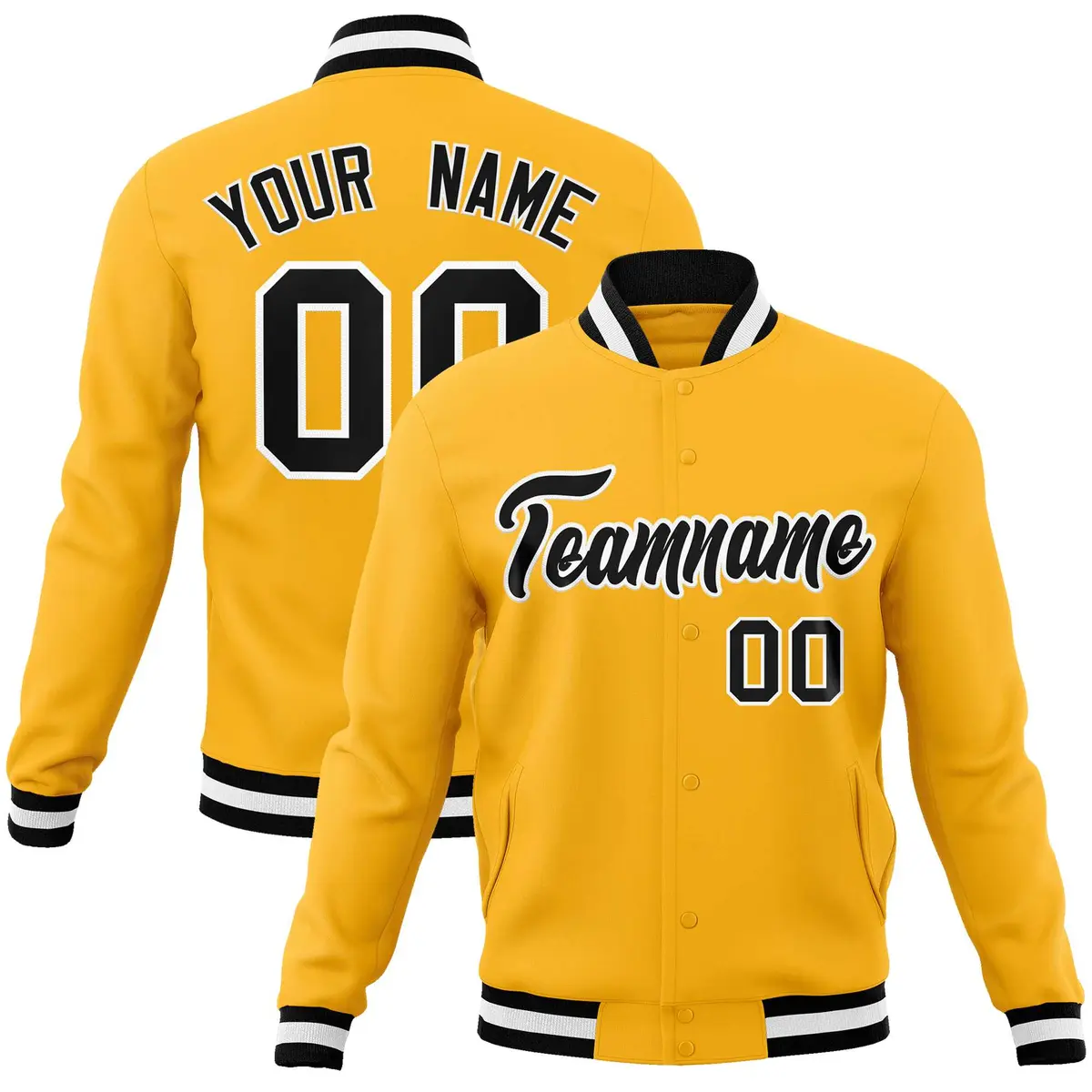 Gold Black-White Classic Varsity Full-Snap Letterman Jacket
