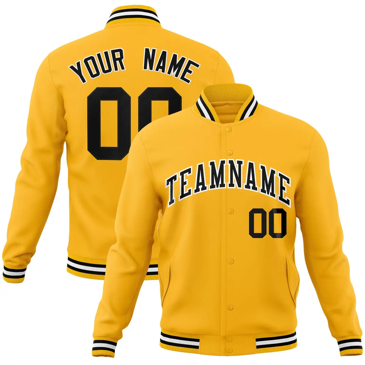 Gold Black-White Classic Varsity Full-Snap Letterman Jacket