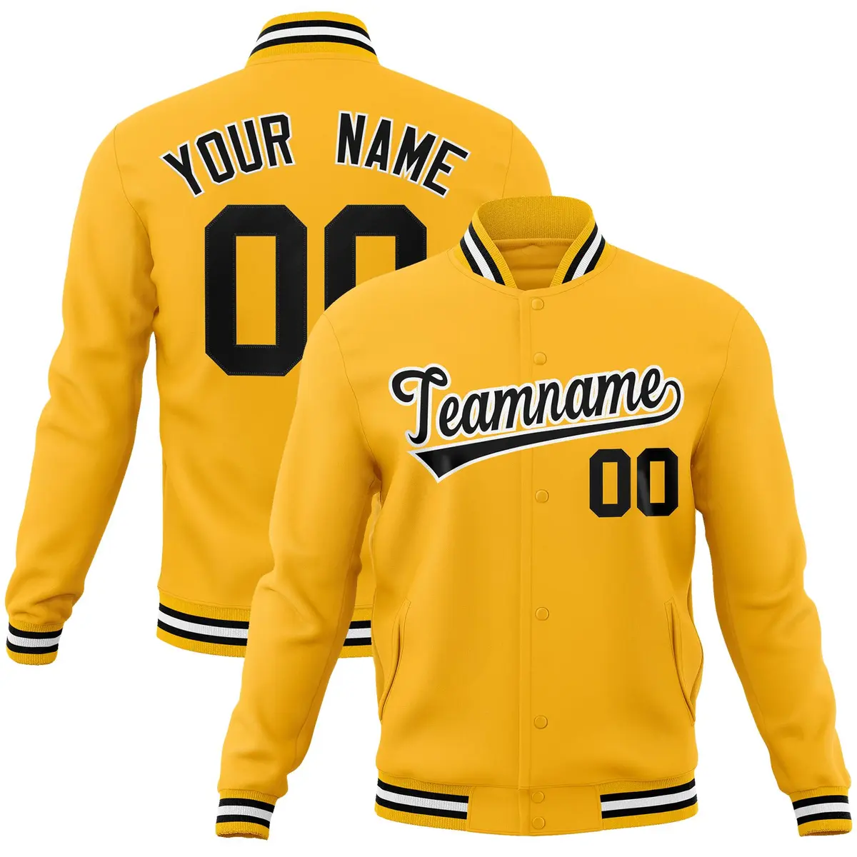Gold Black-White Classic Varsity Full-Snap Letterman Jacket