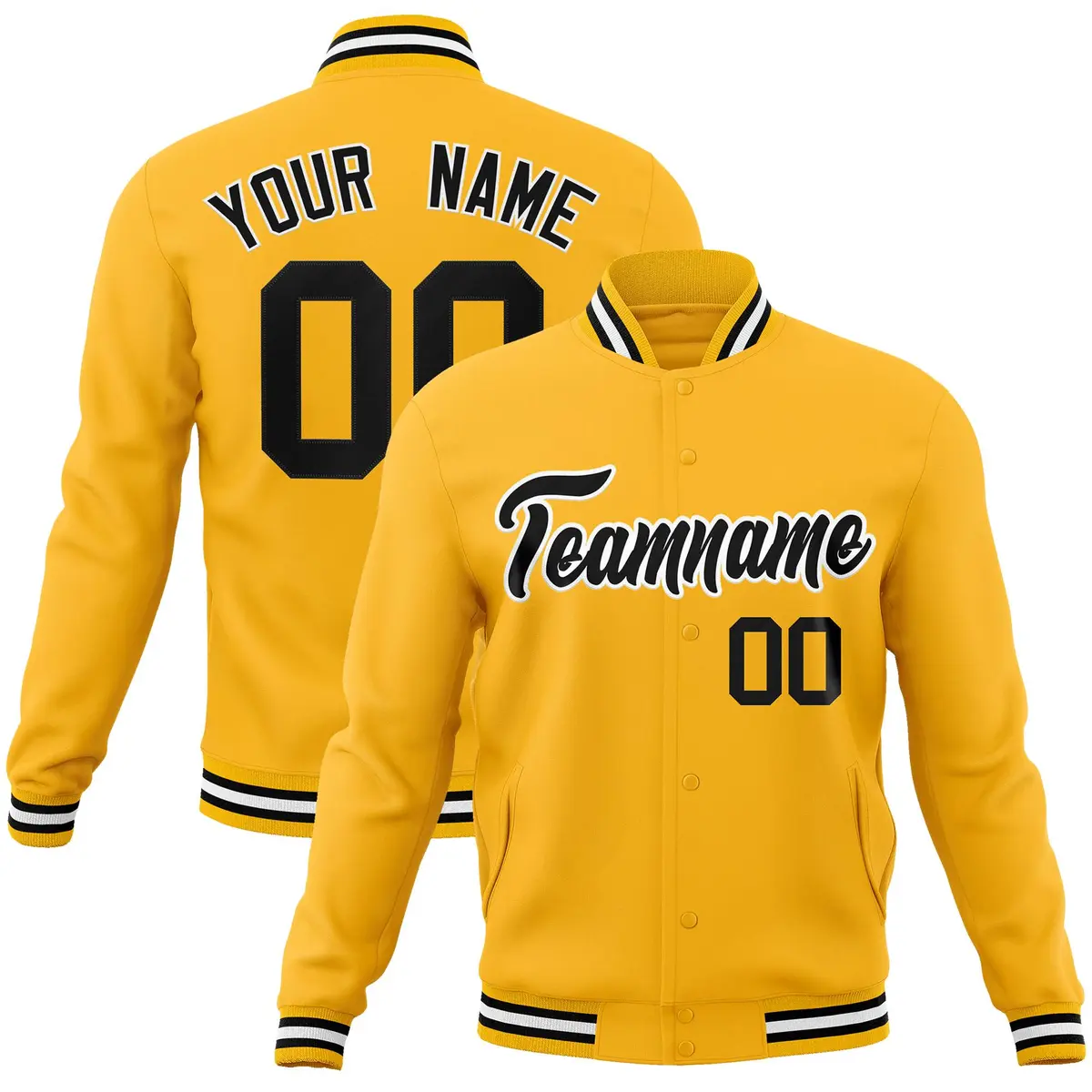 Gold Black-White Classic Varsity Full-Snap Letterman Jacket