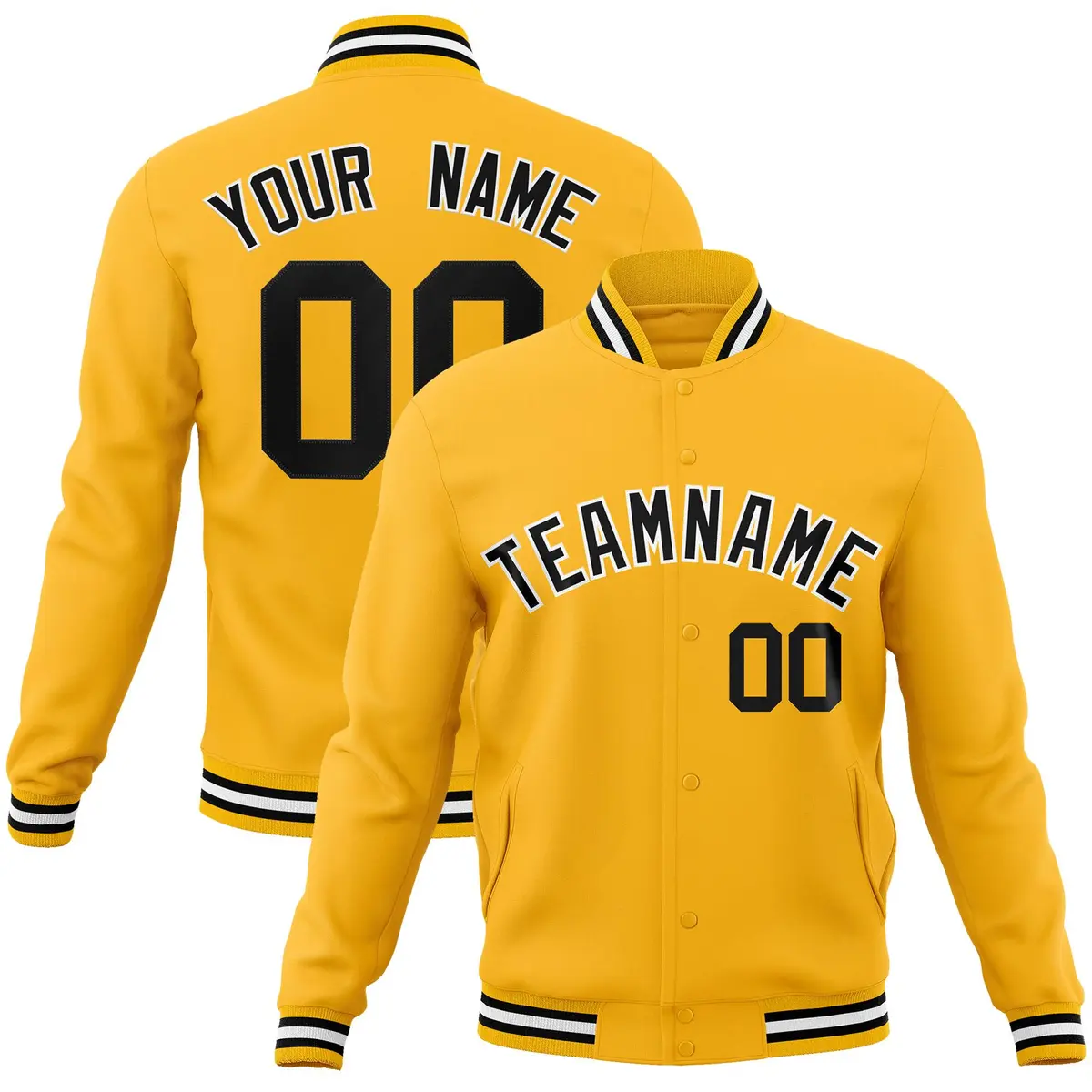 Gold Black-White Classic Varsity Full-Snap Letterman Jacket