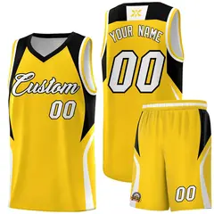 Gold Black White Color Block Basketball Jersey 1