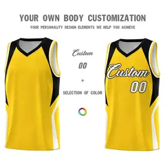 Gold Black White Color Block Basketball Jersey 3