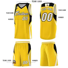 Gold Black White Color Block Basketball Jersey 5