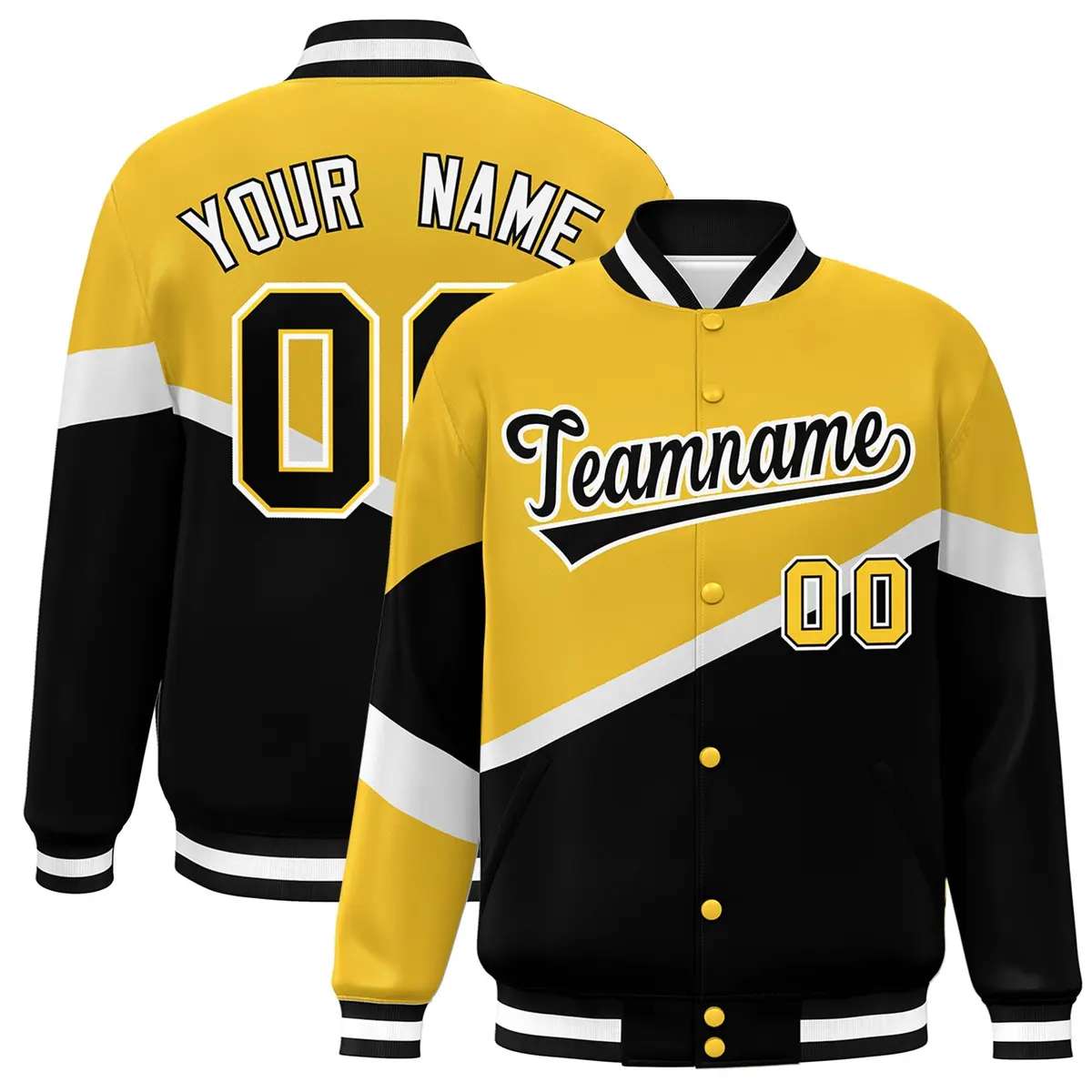Gold Black-White Color Block Bomber Varsity Baseball Jacket
