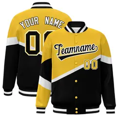 Gold Black-White Color Block Bomber Varsity Baseball Jacket