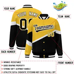 Gold Black-White Color Block Bomber Varsity Baseball Jacket 2