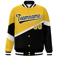 Gold Black-White Color Block Bomber Varsity Baseball Jacket 3