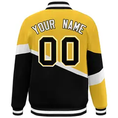 Gold Black-White Color Block Bomber Varsity Baseball Jacket 4