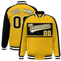 Gold Black-White Color Block Bomber Varsity Baseball Jacket 1