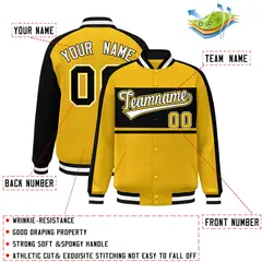 Gold Black-White Color Block Bomber Varsity Baseball Jacket 2