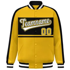 Gold Black-White Color Block Bomber Varsity Baseball Jacket 3