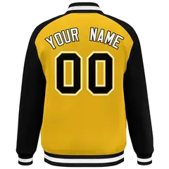 Gold Black-White Color Block Bomber Varsity Baseball Jacket 4