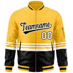 Gold Black-White Color Block Full-Zip Varsity Letterman Jacket 3