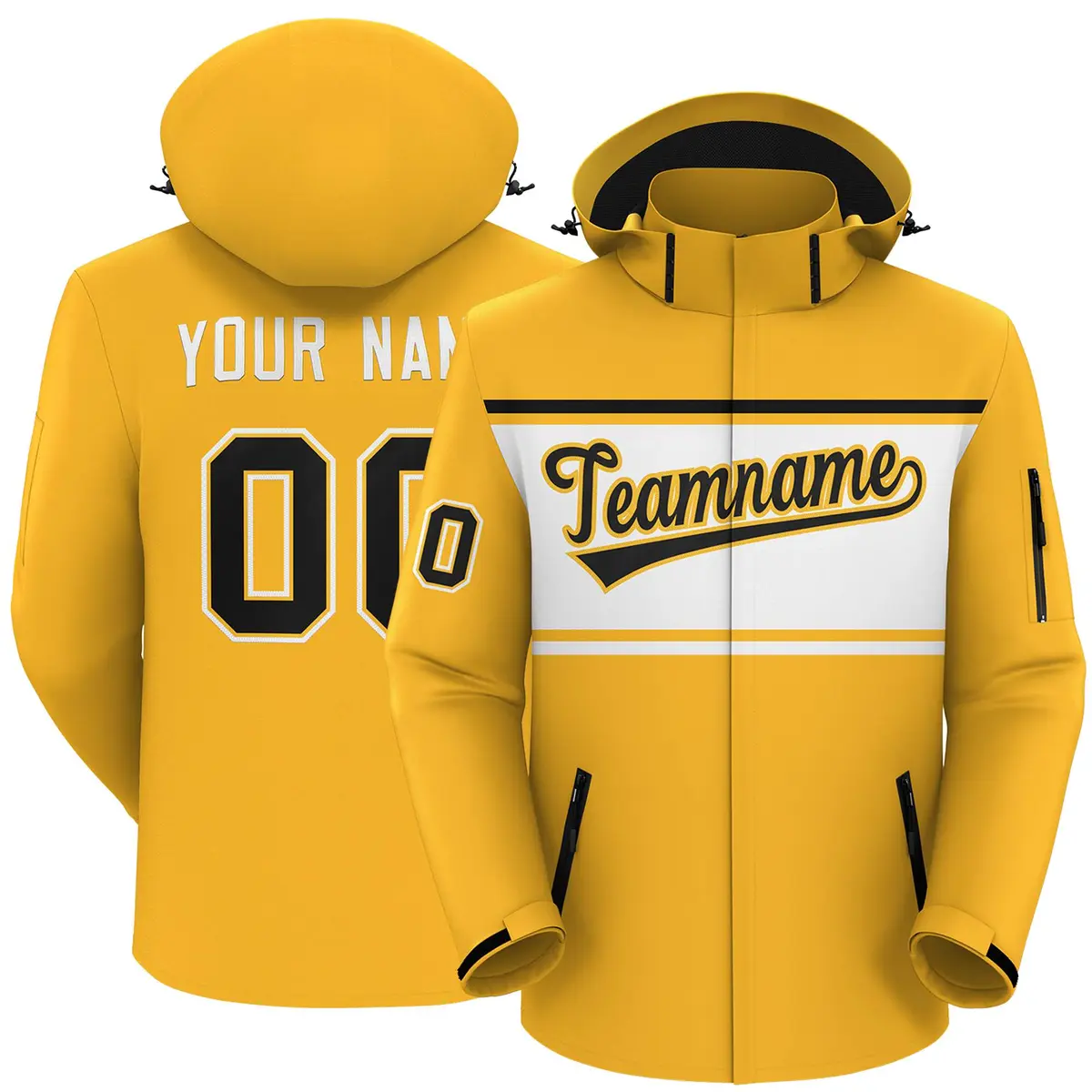 Gold Black-White Color Block Hooded Waterproof Jacket