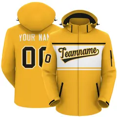 Gold Black-White Color Block Hooded Waterproof Jacket 1
