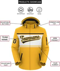 Gold Black-White Color Block Hooded Waterproof Jacket 2