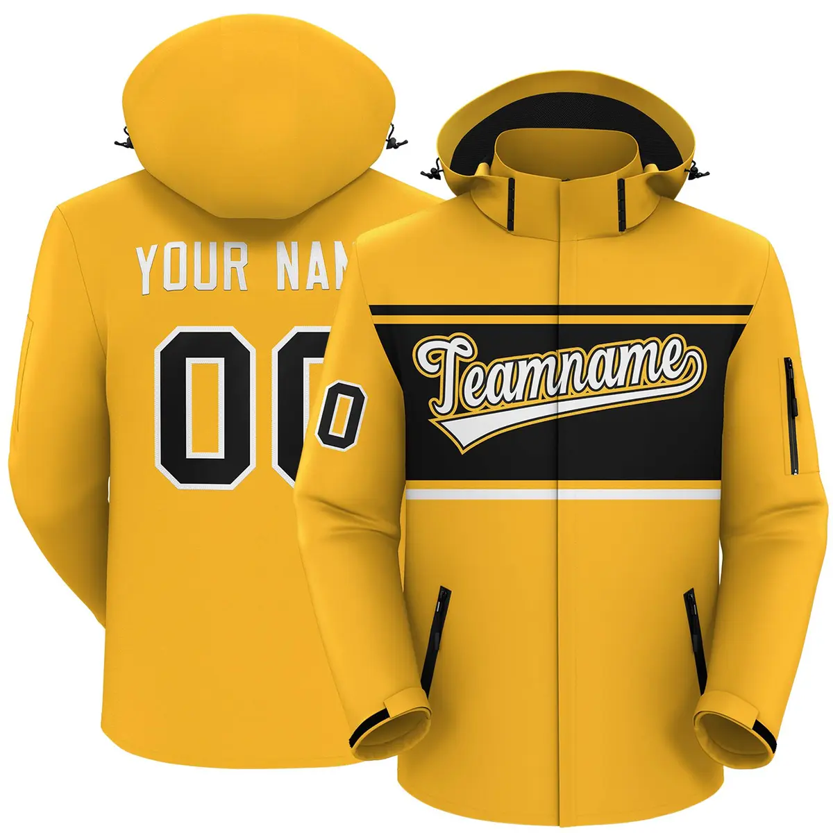 Gold Black-White Color Block Hooded Waterproof Jacket