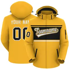Gold Black-White Color Block Hooded Waterproof Jacket