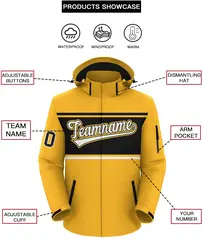 Gold Black-White Color Block Hooded Waterproof Jacket 2