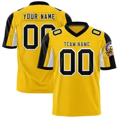 Gold Black-White Color Block Raglan Sleeves Football Jersey