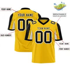 Gold Black-White Color Block Raglan Sleeves Football Jersey 2