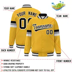 Gold Black-White Color Block Varsity Full-Snap Baseball Jacket 2