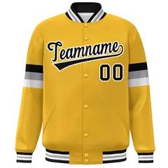 Gold Black-White Color Block Varsity Full-Snap Baseball Jacket 3