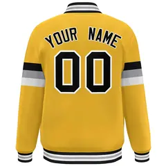Gold Black-White Color Block Varsity Full-Snap Baseball Jacket 4
