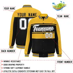 Gold Black-White Color Block Varsity Full-Snap Bomber Jacket 2