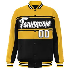 Gold Black-White Color Block Varsity Full-Snap Bomber Jacket 3