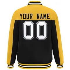 Gold Black-White Color Block Varsity Full-Snap Bomber Jacket 4