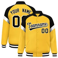 Gold Black-White Color Block Varsity Letterman Jacket 1