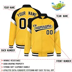 Gold Black-White Color Block Varsity Letterman Jacket 2