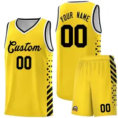 Gold Black White Diamond Stripe Side Basketball Jersey
