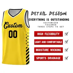 Gold Black White Diamond Stripe Side Basketball Jersey 2