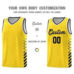 Gold Black White Diamond Stripe Side Basketball Jersey 3