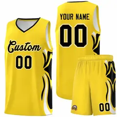 Gold Black White Graffiti Side Curve Basketball Jersey Sets 1