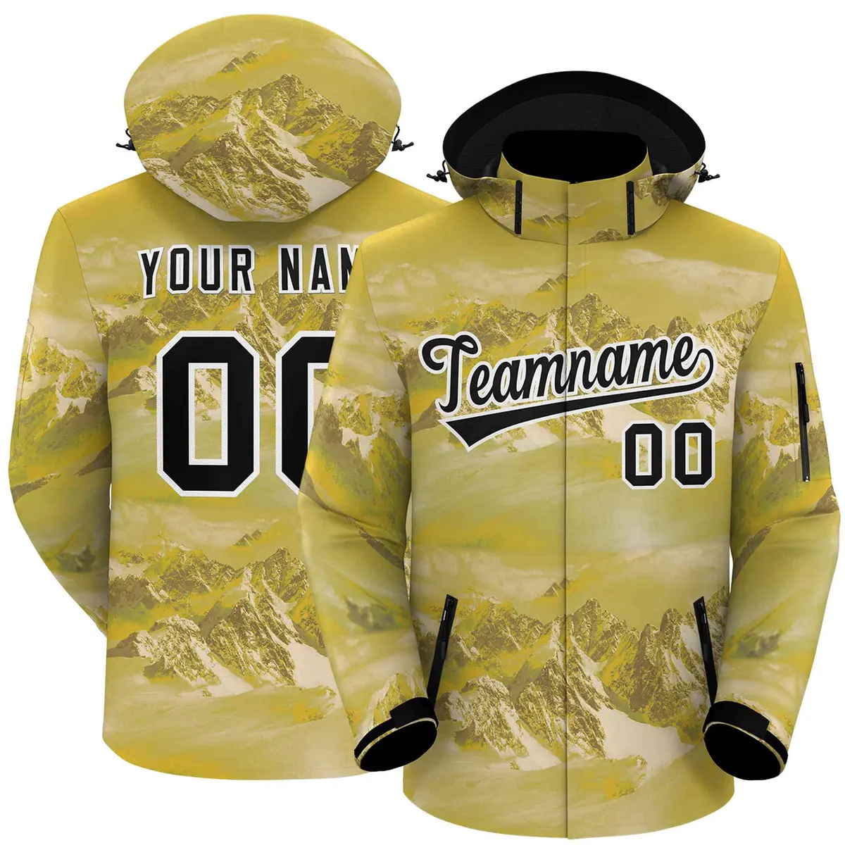 Gold Black-White Graffiti Waterproof Jacket for Climbing