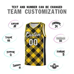 Gold Black-White Grid Basketball Kits For Team 4