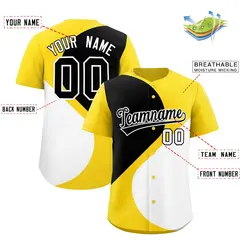 Gold Black-White Half Heart Color Block Baseball Jersey 2