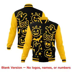 Gold Black White Halloween Bats Pumpkins Ghost Letterman Jacket 7