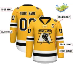 Gold Black-White Lace-Up Neck Hockey Jersey 2