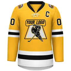 Gold Black-White Lace-Up Neck Hockey Jersey 3