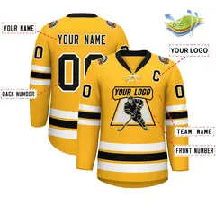 Gold Black-White Lace-Up Neck Hockey Jersey 2