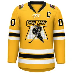 Gold Black-White Lace-Up Neck Hockey Jersey 3
