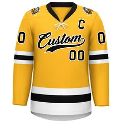 Gold Black-White Lace-Up Neck Hockey Jersey 3