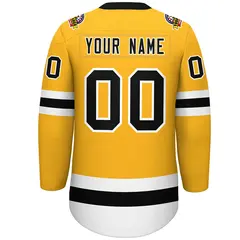 Gold Black-White Lace-Up Neck Hockey Jersey 4