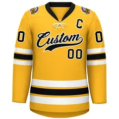 Gold Black-White Lace-Up Neck Hockey Jersey 3