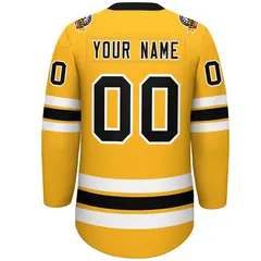Gold Black-White Lace-Up Neck Hockey Jersey 4